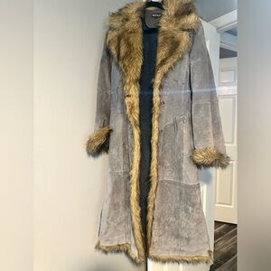 Vintage 90’s Blue Leather and Faux Fur Coat